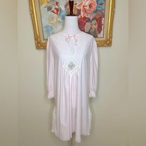 Vintage Coquette Light Pink Crochet Lace Floral Embroidery Lace Trim Nightgown